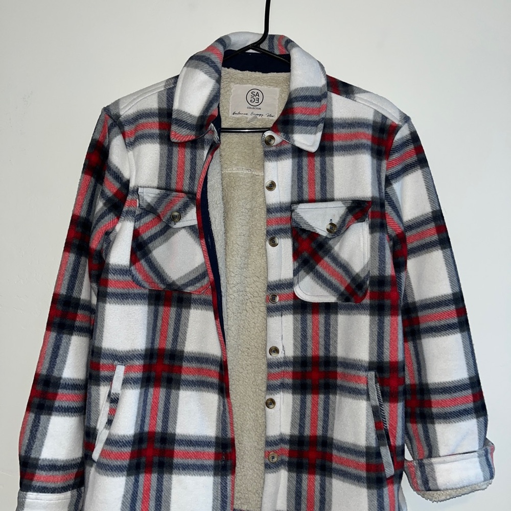 Classic Plaid Fleece Shacket in Red and Blue